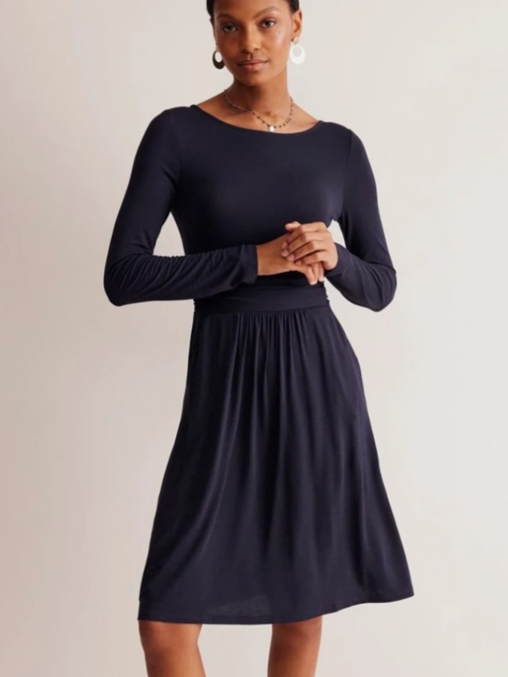 Boden Thea Navy Blue Long-Sleeve Midi Dress